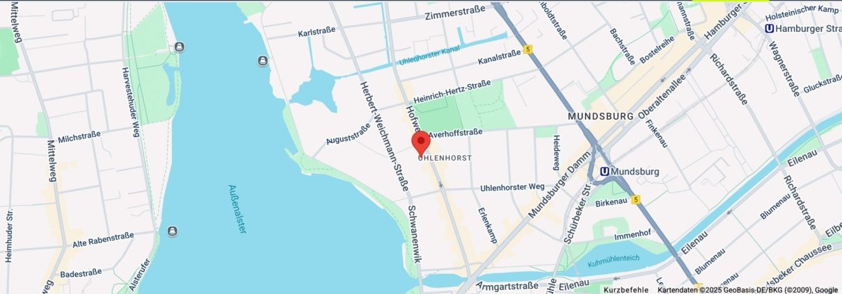 Übersichtskarte mit dem Praxisstandort am Hofweg in Hamburg-Uhlenhorst